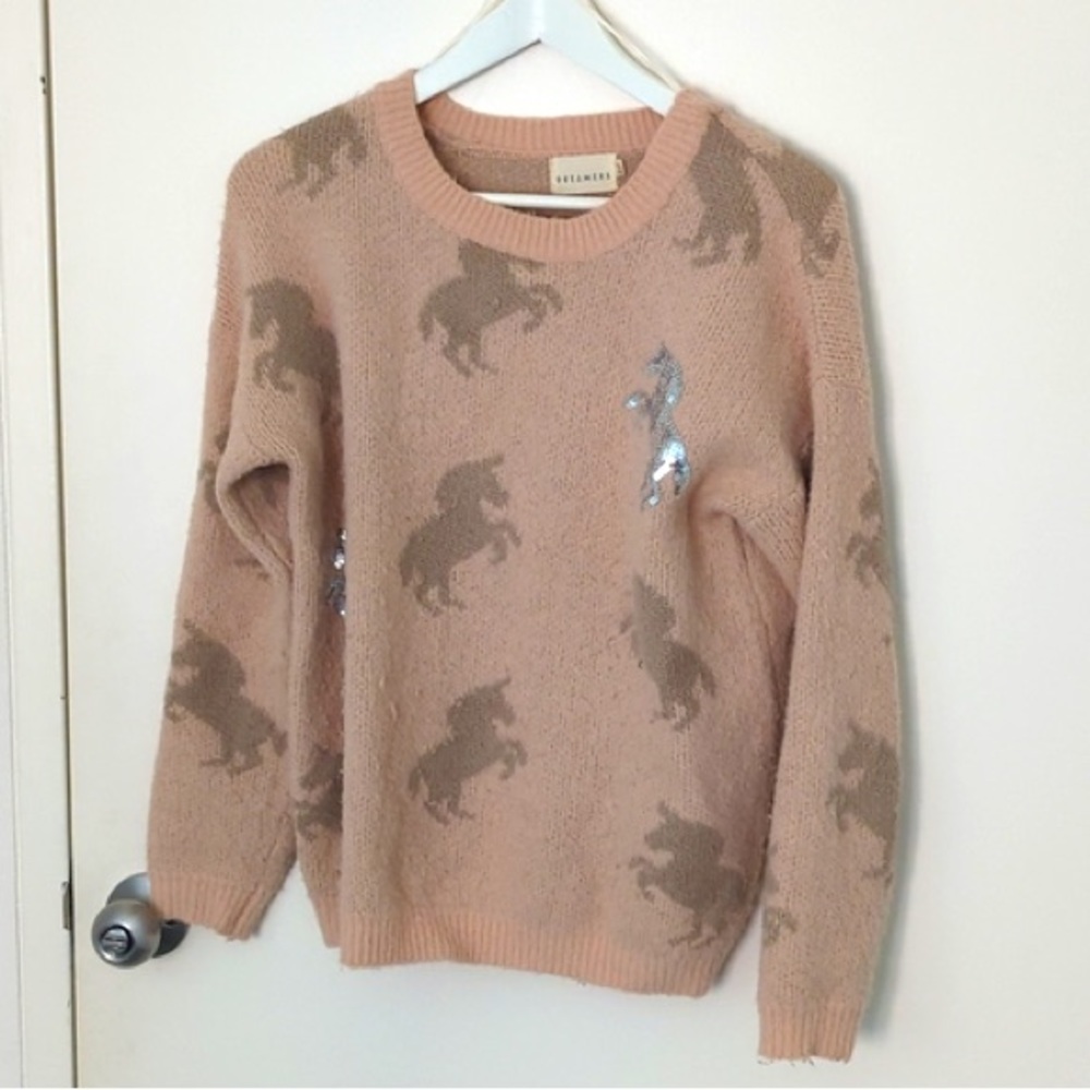 Dreamers Crewneck Unicorn Sweater Sequin Wild Fox   Boho Cali Blush Peach